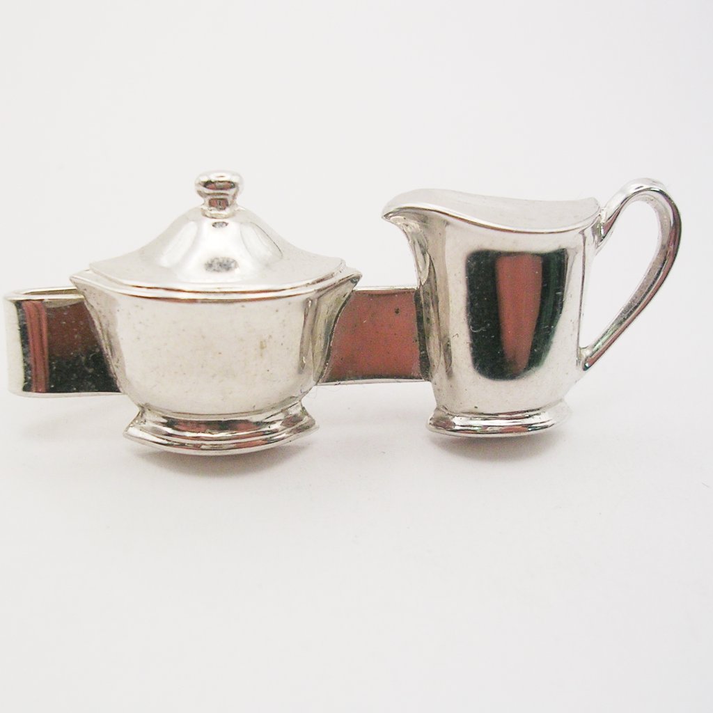 Vintage Creamer And Sugar Bowl Tie Clip Bar Men's Necktie Holder